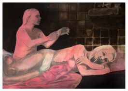 Talking About Everything, 2023, Soft pastel, conté, pencil and distemper, 75 x 105 cm